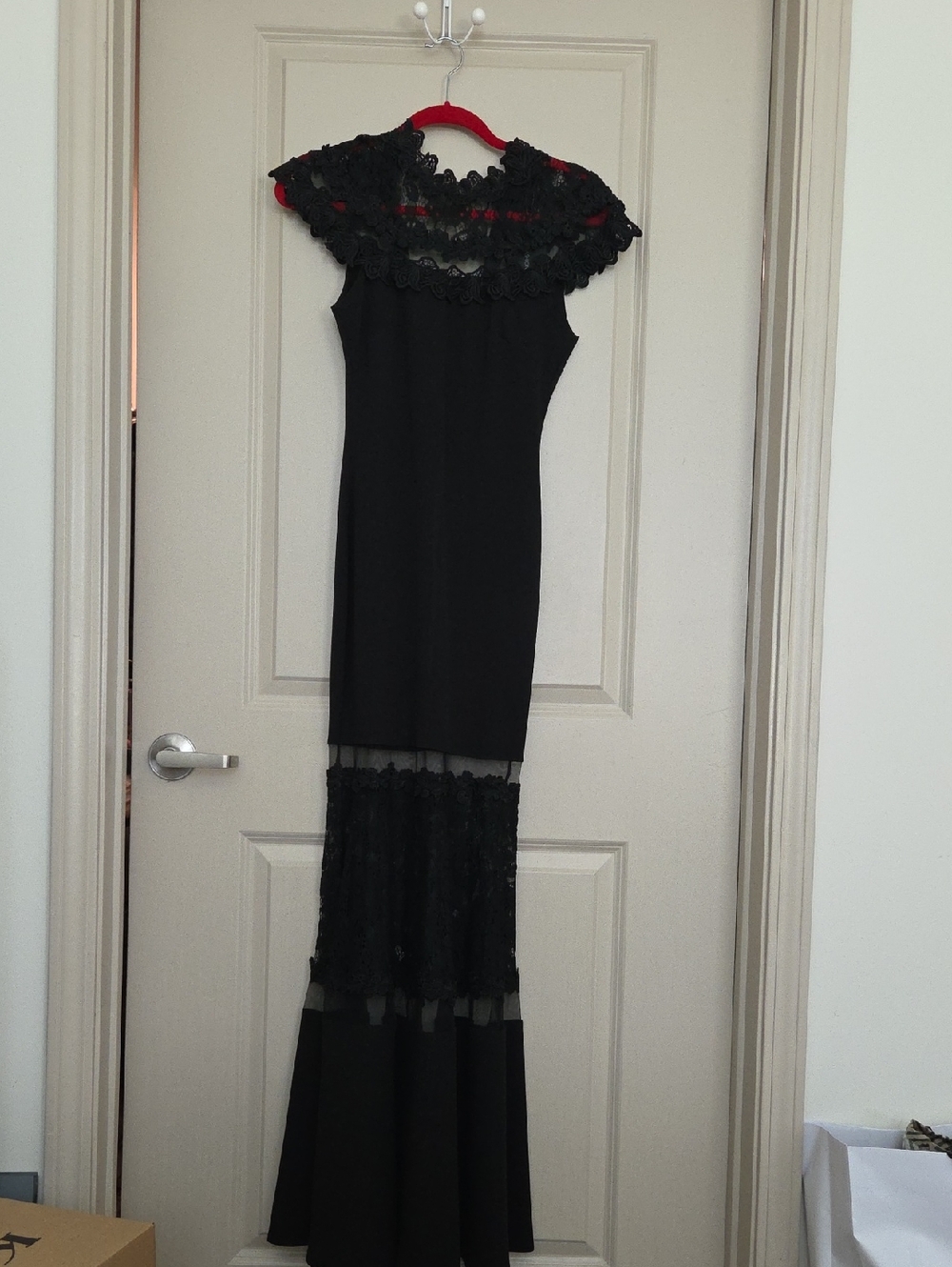 Fashion Nova Black Lace-Panel Maxi Dress